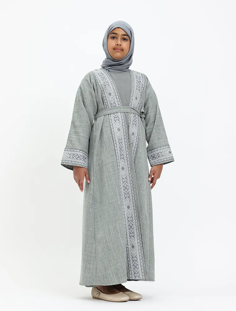 Sage 2 Piece Moroccan Embroidery Girl Abaya